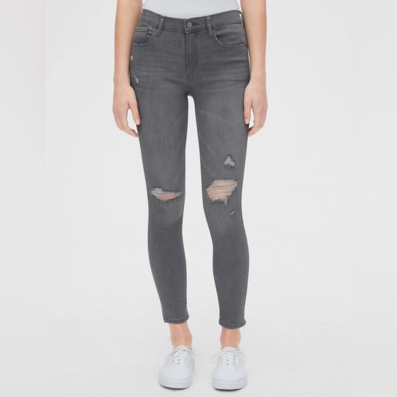 GAP 1969 Mid Rise Distressed Favorite Jeggings Women’s 6/28 Regular Gray Destroy - Picture 1 of 8